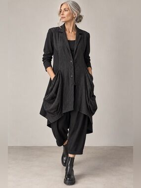 ALEMBIKA Black Pinstripe Sculptural Lagenlook Long Jacket Sz 4